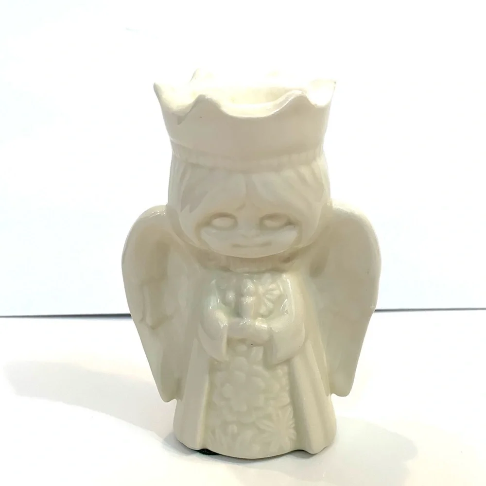 Vintage White Bisque Christmas Angel Votive Candle Holder Japan 6” *Chip